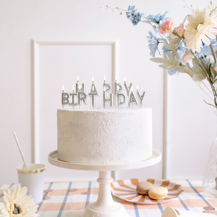 Happy Birthday Kerzen Silber 7cm