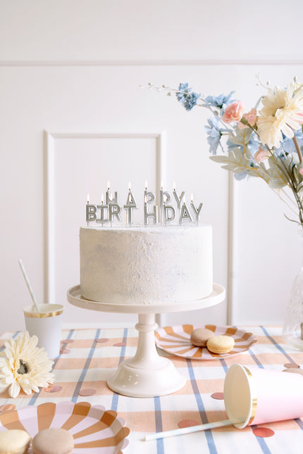 Happy Birthday Kerzen Silber 7cm