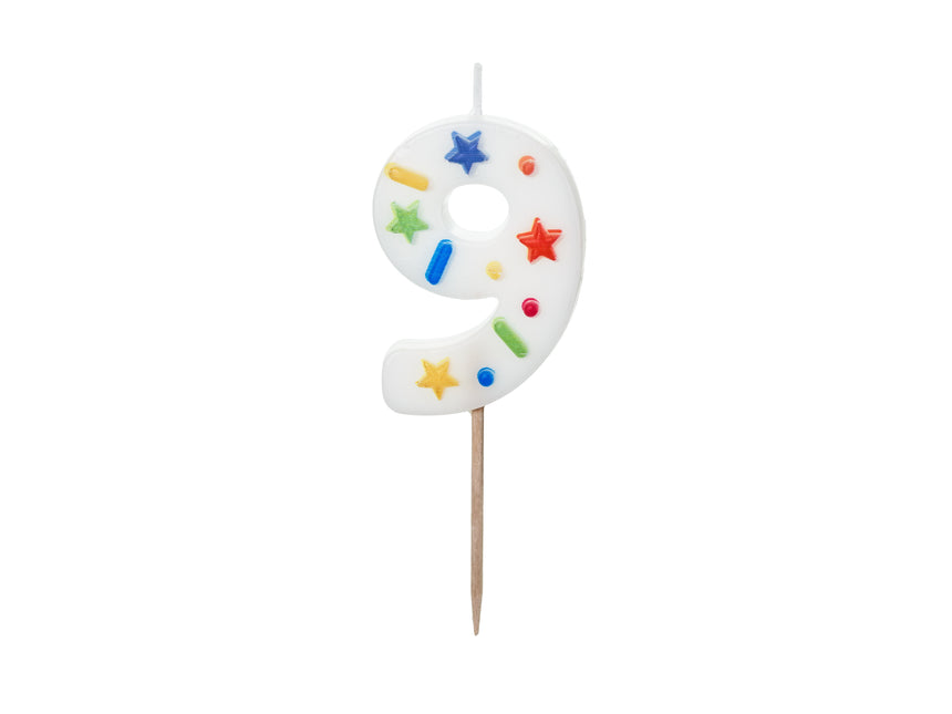 9 Jahre Kerze farbig 10cm