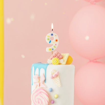 9 Jahre Kerze farbig 10cm