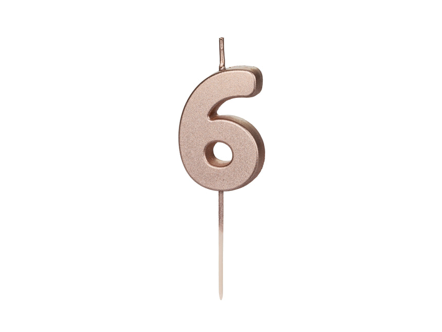 6 Jahre Kerze Rose Gold 9cm