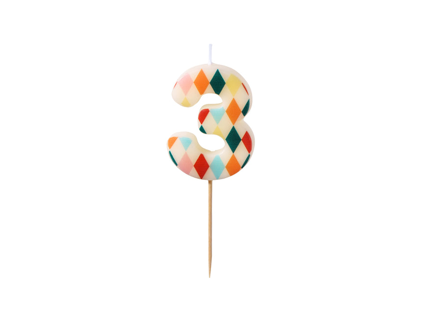 3 Jahre Kerze Farbig 5,5cm