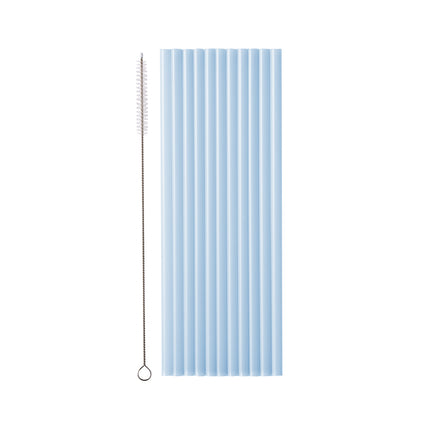 Hellblaue Strohhalme aus Plastik 23cm 12 Stk