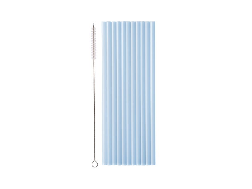 Hellblaue Strohhalme aus Plastik 23cm 12 Stk