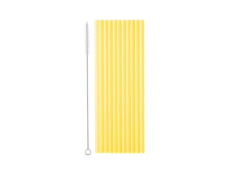 Gelbe Strohhalme inkl. Reinigungsbürste 23cm 12 Stk