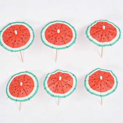 Hawaii-Sonnenschirm-Spieße Wassermelone 8 cm 6 Stück