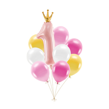 1 Jahr Luftballons Set Rosa 9 Stück