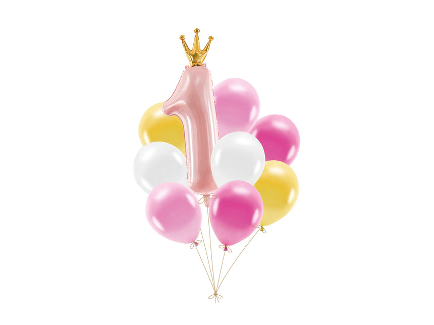 1 Jahr Luftballons Set Rosa 9 Stück