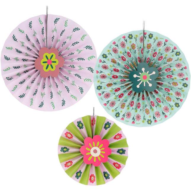 Bunte Papierfächer Blume 3tlg
