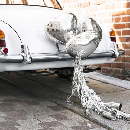 Auto Decoratie Set Bruiloft Hartjes Zilver van Partydeco koop je bij Partywinkel