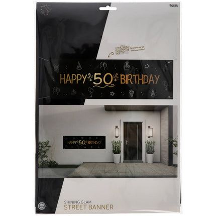 Happy Birthday Banner Schwarz Gold 1,6m