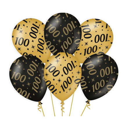 Ballonnen 100 Jaar Goud Zwart 30cm 6st van Paper Dreams koop je bij Partywinkel