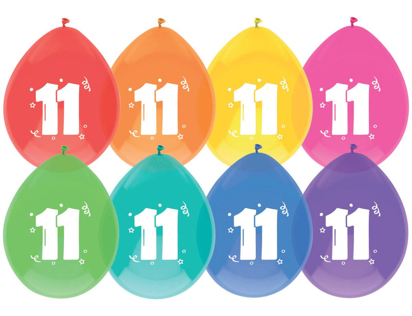 Ballonnen 11 Jaar Gekleurd 30cm 8st van Haza Witbaard koop je bij Partywinkel