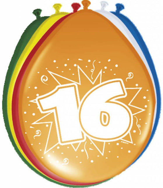 Ballonnen 16 Jaar 30cm 8st - Partywinkel - 8714572082167