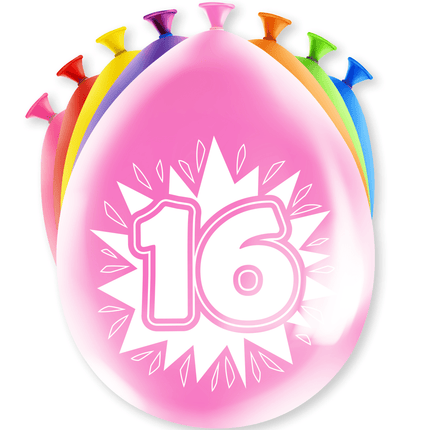 Ballonnen 16 Jaar Hoera 30cm 8st van Paper Dreams koop je bij Partywinkel