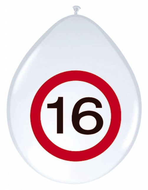 Ballonnen 16 Jaar Verkeersbord 30cm 8st - Partywinkel - 8714572053655