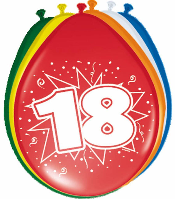 Ballonnen 18 Jaar 30cm 8st - Partywinkel - 8714572082181
