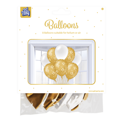 Ballonnen 18 Jaar Goud Wit 30cm 8st van Paper Dreams koop je bij Partywinkel