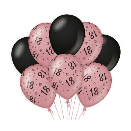 Ballonnen 18 Jaar Rose Zwart 30cm 8st van Paper Dreams koop je bij Partywinkel