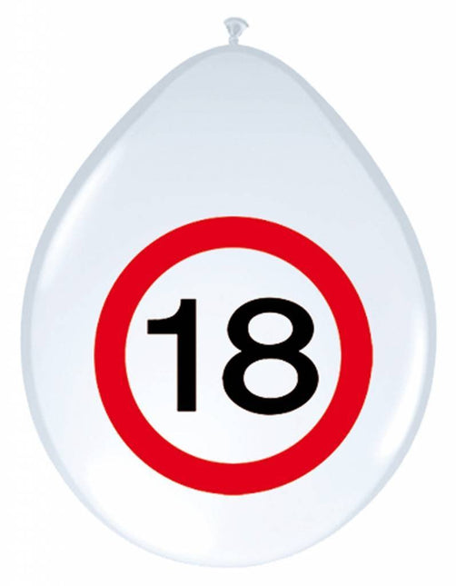 Ballonnen 18 Jaar Verkeersbord 30cm 8st - Partywinkel - 8714572053679