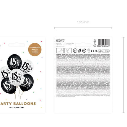 Ballonnen 18 Jaar Zwart Wit 30cm 6st van Partydeco koop je bij Partywinkel