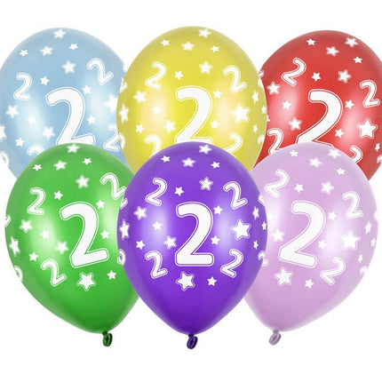 Ballonnen 2 Jaar Gekleurd Metallic 30cm 6st van Partydeco koop je bij Partywinkel