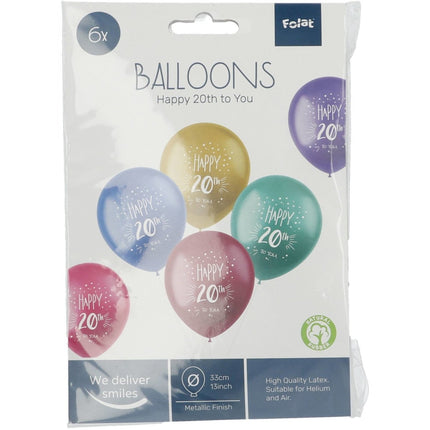 Ballonnen 20 jaar Happy 20th 33cm 6st van Folat koop je bij Partywinkel