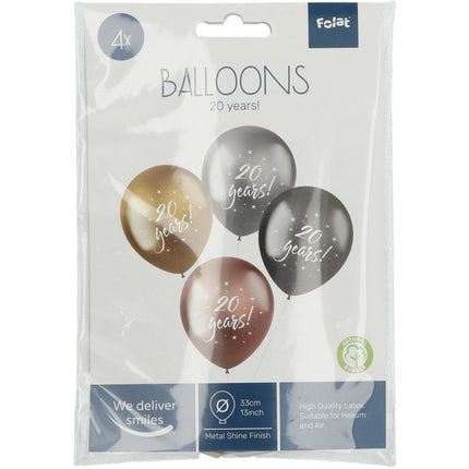 Ballonnen 20 Years 33cm 4st van Folat koop je bij Partywinkel