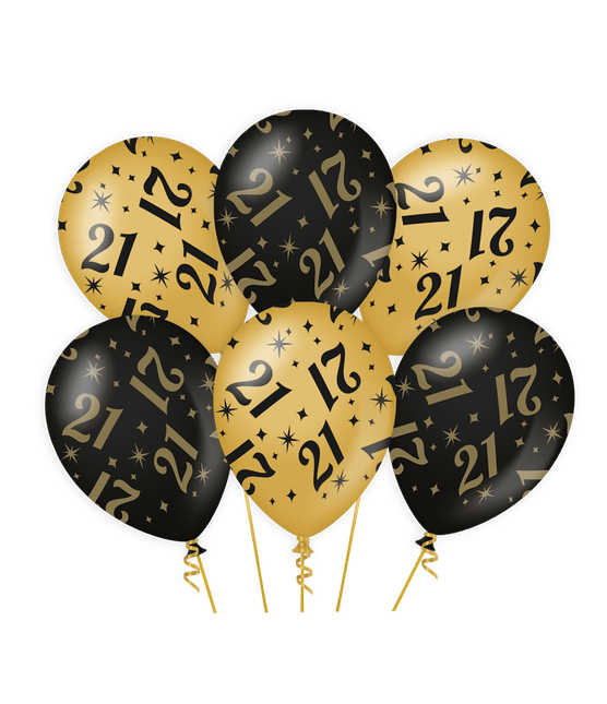 Ballonnen 21 Jaar Goud Zwart 30cm 6st van Paper Dreams koop je bij Partywinkel