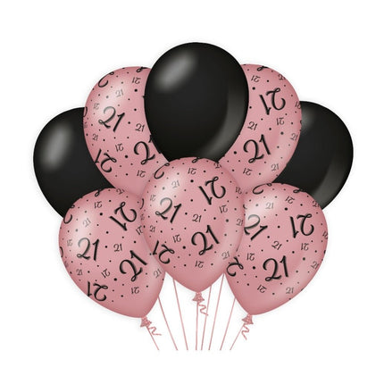 Ballonnen 21 Jaar Rose Zwart 30cm 8st van Paper Dreams koop je bij Partywinkel