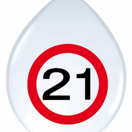 Ballonnen 21 Jaar Verkeersbord 30cm 8st - Partywinkel - 8714572053709