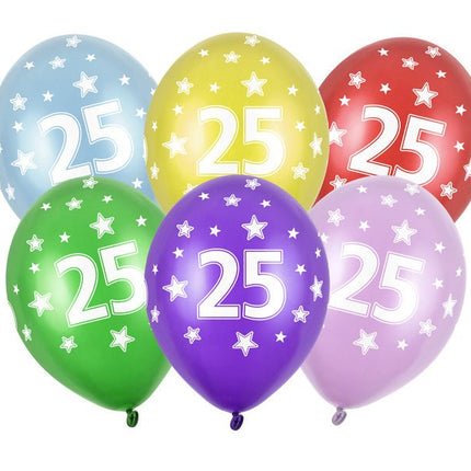 Ballonnen 25 Jaar Gekleurd Metallic 30cm 6st van Partydeco koop je bij Partywinkel