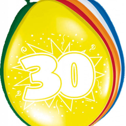 Ballonnen 30 Jaar 30cm 8st - Partywinkel - 8714572082303