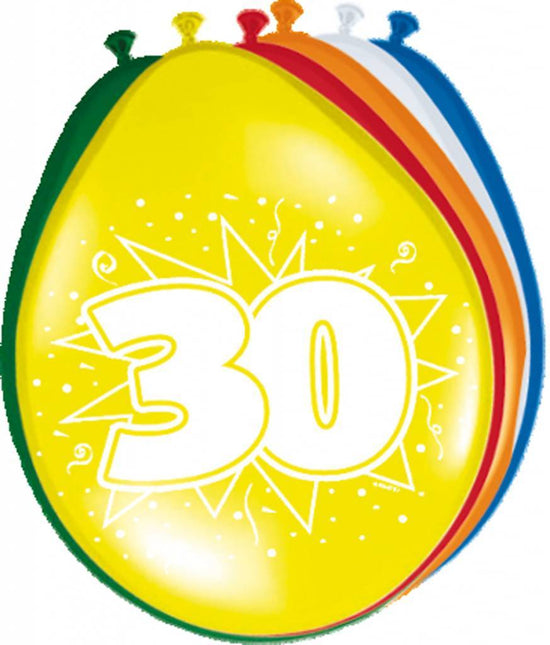 Ballonnen 30 Jaar 30cm 8st - Partywinkel - 8714572082303