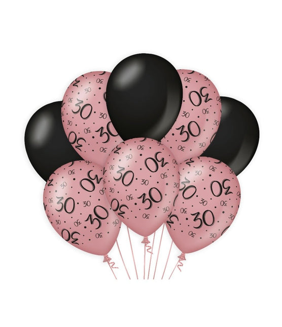 Ballonnen 30 Jaar Rose Zwart 30cm 8st van Paper Dreams koop je bij Partywinkel