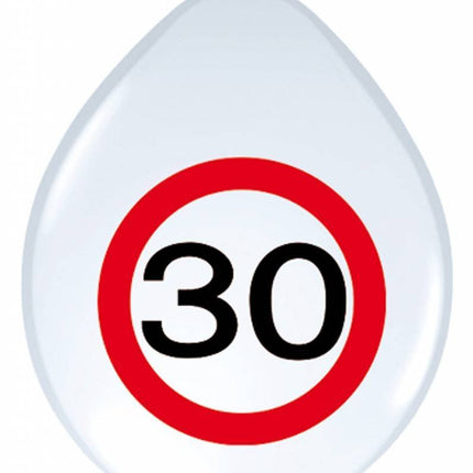 Ballonnen 30 Jaar Verkeersbord 30cm 8st - Partywinkel - 8714572053792