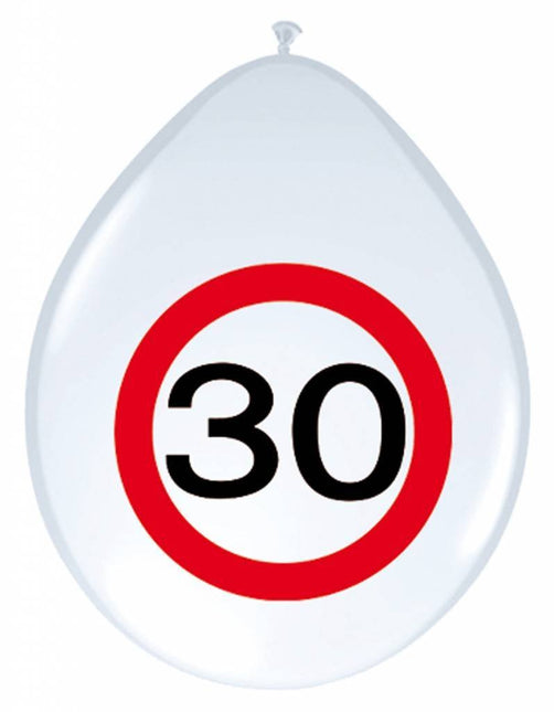 Ballonnen 30 Jaar Verkeersbord 30cm 8st - Partywinkel - 8714572053792