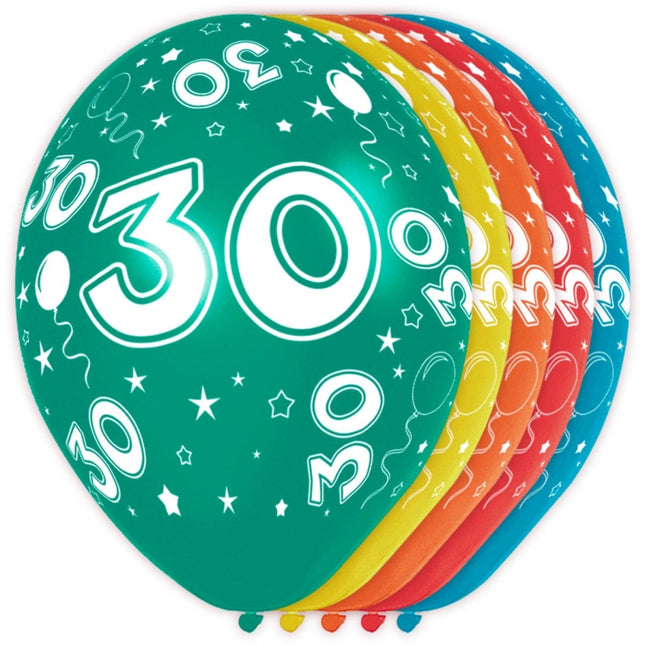 Ballonnen 30 Jaar Versiering 30cm 5st van Folat koop je bij Partywinkel