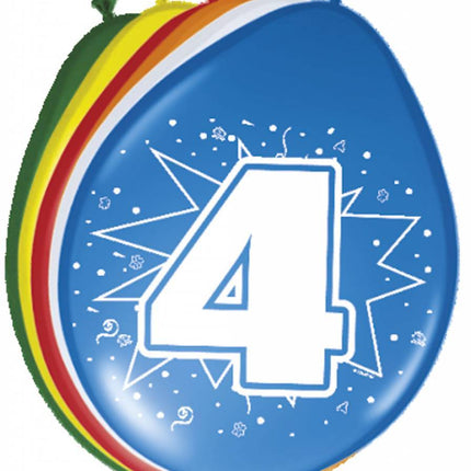 Ballonnen 4 Jaar 30cm 8st - Partywinkel - 8714572082044