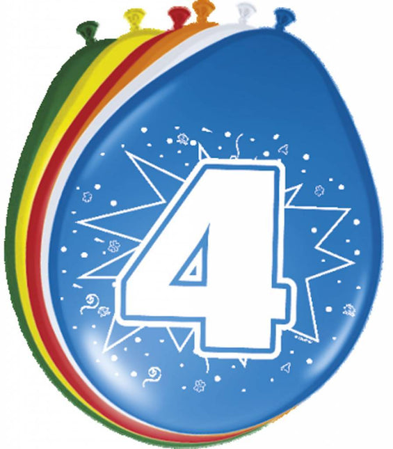 Ballonnen 4 Jaar 30cm 8st - Partywinkel - 8714572082044