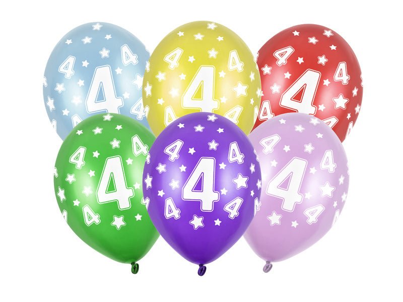 Ballonnen 4 Jaar Gekleurd Metallic 30cm 6st van Partydeco koop je bij Partywinkel