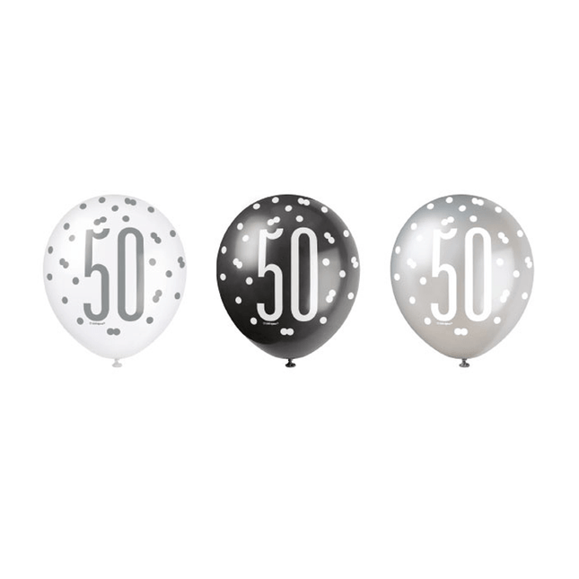 Ballonnen 50 Jaar Stippen Zwart 30cm 6st van Unique koop je bij Partywinkel