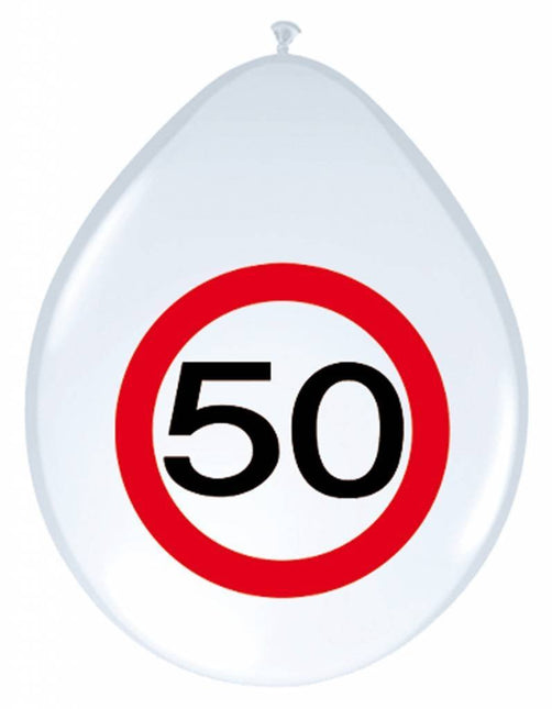 Ballonnen 50 Jaar Verkeersbord 30cm 8st - Partywinkel - 8714572053839