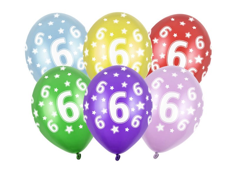 Ballonnen 6 Jaar Gekleurd Metallic 30cm 6st van Partydeco koop je bij Partywinkel