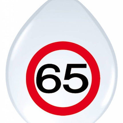 Ballonnen 65 Jaar Verkeersbord 30cm 8st - Partywinkel - 8714572053860