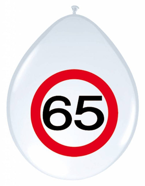 Ballonnen 65 Jaar Verkeersbord 30cm 8st - Partywinkel - 8714572053860