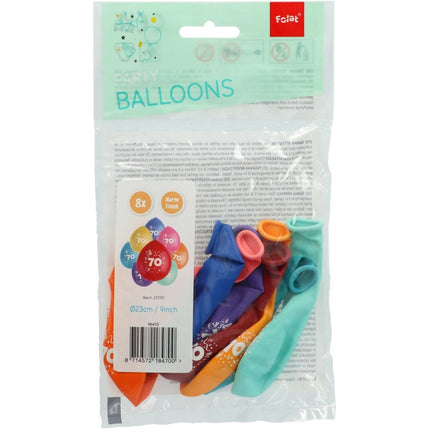 Ballonnen 70 Jaar Gekleurd 23cm 8st van Folat koop je bij Partywinkel
