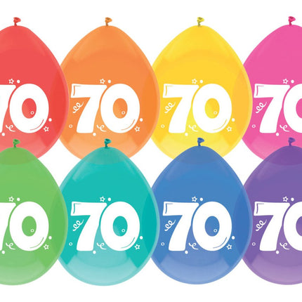 Ballonnen 70 Jaar Gekleurd 30cm 8st van Haza Witbaard koop je bij Partywinkel