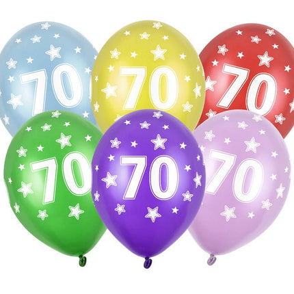 Ballonnen 70 Jaar Gekleurd Metallic 30cm 6st van Partydeco koop je bij Partywinkel