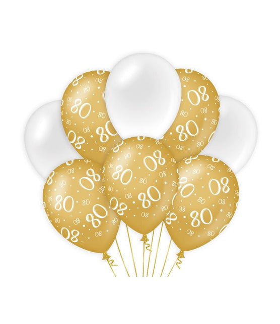 Ballonnen 80 Jaar Goud Wit 30cm 8st van Paper Dreams koop je bij Partywinkel